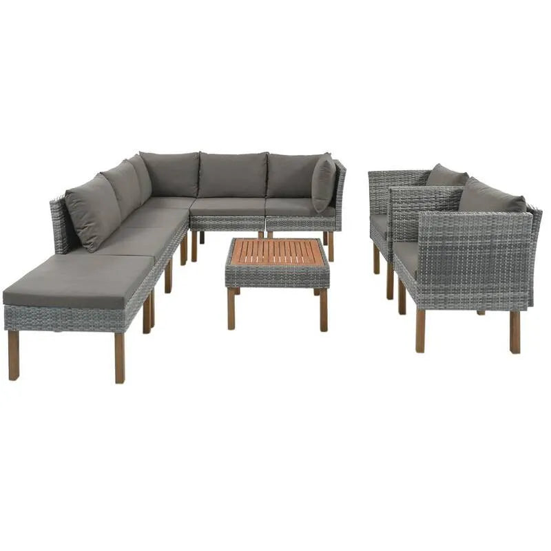 9 pièces Set de section extérieure en mailles de patio 9 pièces, ensemble de section extérieure en mailles de patio avec coussins beiges, Canapés d'extérieur