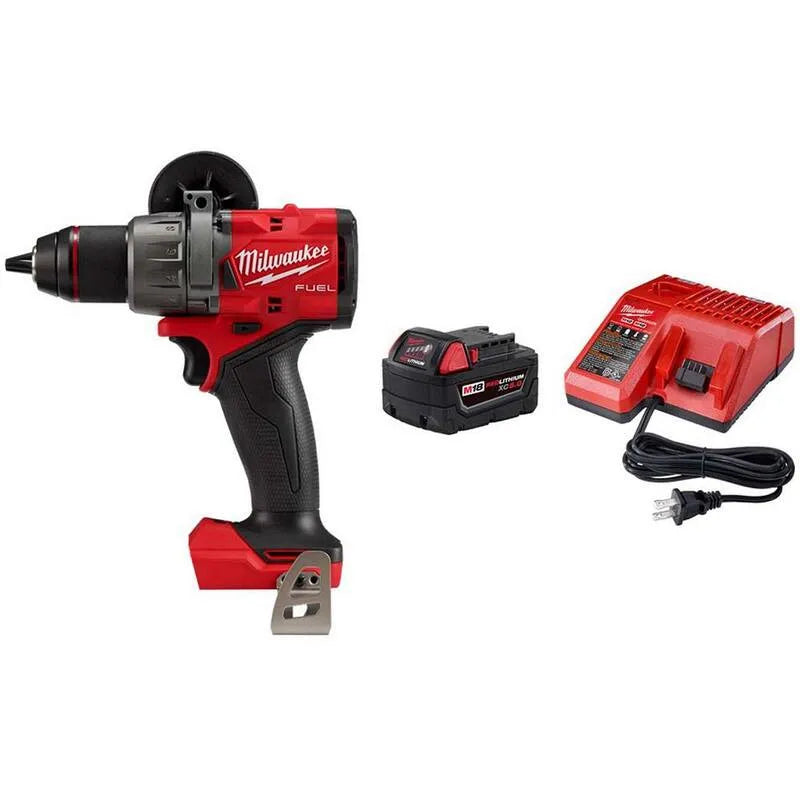 Milwaukee 18-Volt, 1/2 po, conception sans fil, batterie et chargeur 5. 0Ah, marteau de forage/conducteur avec, M18, sans brosse, 2 in, 5.0Ah