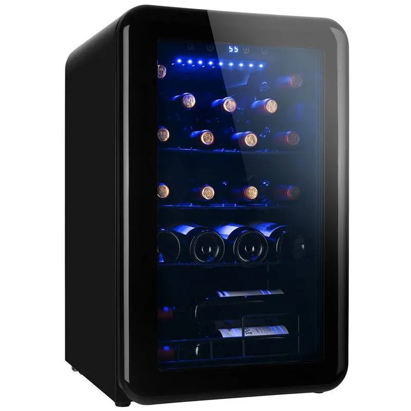 24 bouteilles acier inoxydable Refroidisseur de vin debout libre en noir avec lumières LED, 17. 3 po., 17.3 in