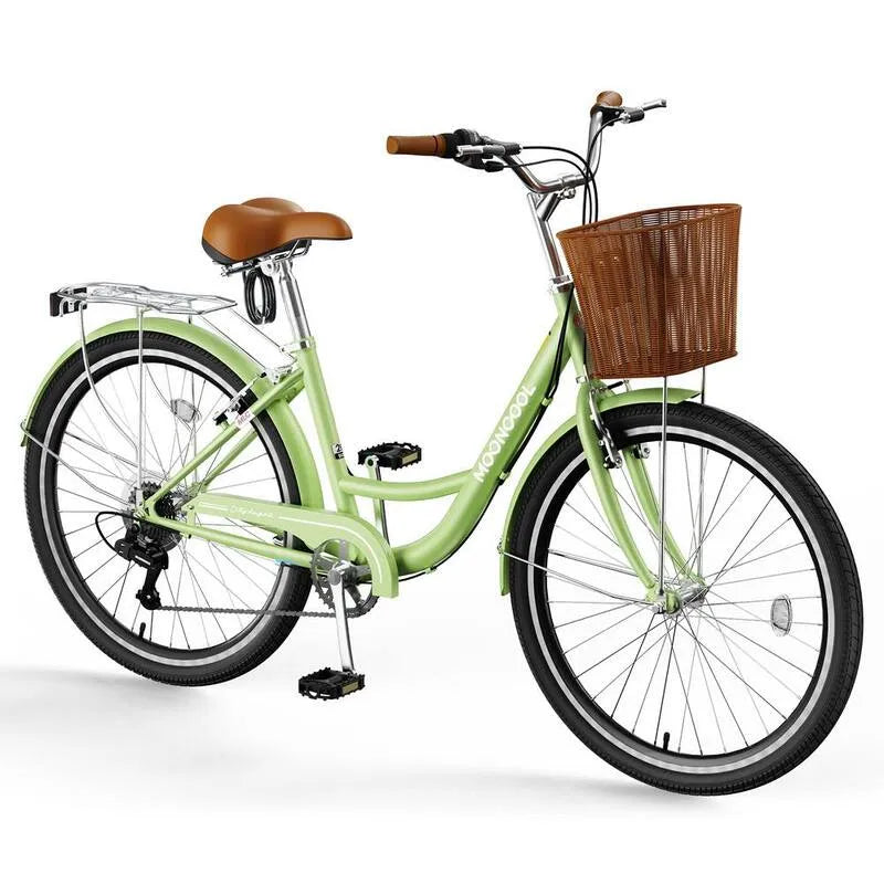 2-Wheels 2 roues, 26 po 7 vitesses Commute Beach Cruiser Bike pour adulte avec panier et support adulte Bike, 7 vitesses, 26 po., 26 in, Vert, Vélos