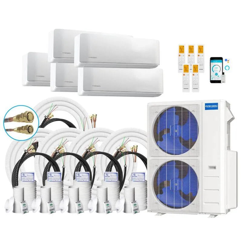 MRCOOL 4-Ton Mini système de partage sans conduit, 20, 5 TRÉS, 48000 BTU, 50ft, 5-Zone, 12K, 50ft lignes, 48,000 BTU, 16,50ft