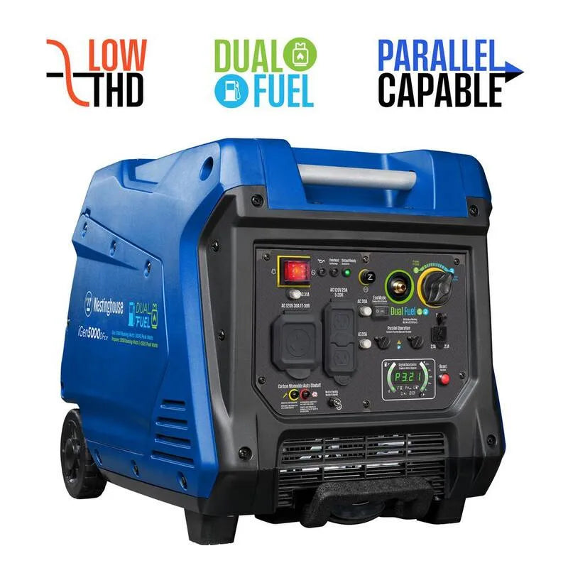 Générateur portable Westinghouse 5000-Watt, Centre de données LED, Conception portable compacte, Propane liquide