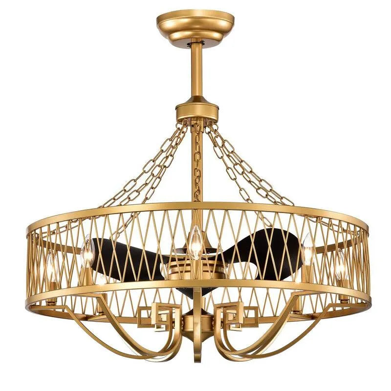 Ventilateur de plafond avec lumière, 25 po, intérieur, télécommande, or, 25 in