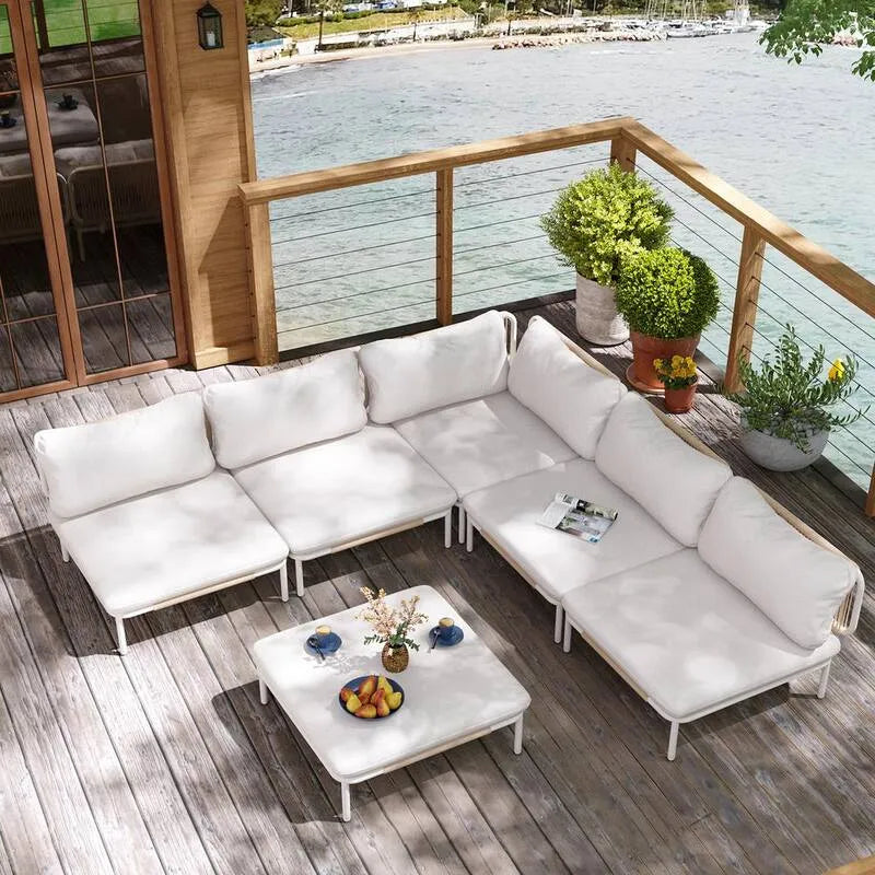 Canapé Sectionnel, Extérieur, Métal, Beige, Salon Sièges modulaires, Canapés d'extérieur