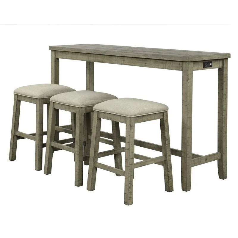 4 pièces Set de Bistro en bois massif vert, Beige