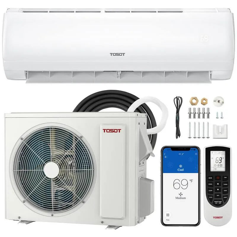 Système Mini Split sans conduit 12000 BTU SEER2, 20 SEER2, 1 tonne, 230V, Wi-Fi, fonction de chauffage, Wi-Fi activé système de chauffage par onduleur, 12,000 BTU