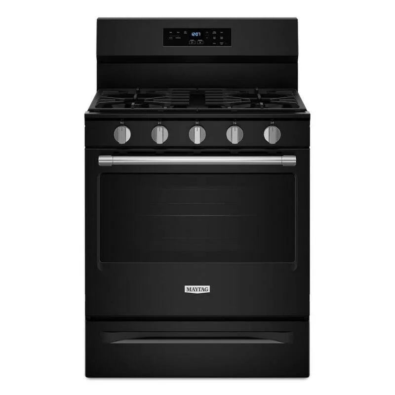 Maytag Gamme de gaz, 30 po, 5 brûleurs, appareil de cuisson au gaz avec la configuration de brûleur, noir, 30 in