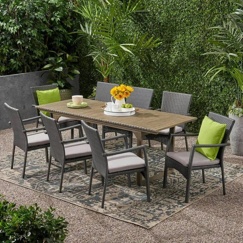 9 pièces Ensemble de repas en bois rectangulaire 9 pièces, 30 po, Gris
