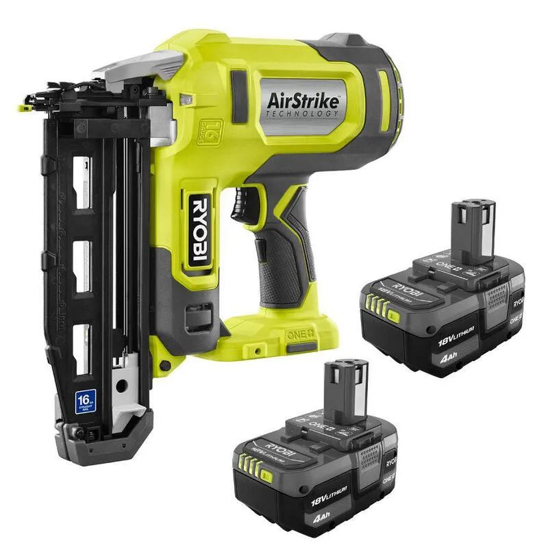 RYOBI 16-Gauge, 18V, sans fil Design, ONE+ 18V AirStrike Finition sans fil Nailer avec ONE+ 18V Lithium-Ion 4. 0 Ah Batterie, 4.0 Ah