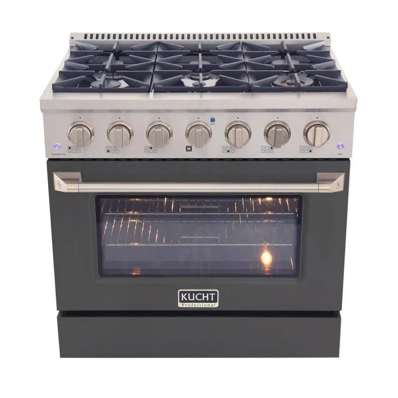 Brûleurs Double gamme de carburant 6-Burners, acier inoxydable, 36 po, 5, 2 pi cu, porte four à ciment gris avec four à convection, 36 in, 5.2 cu. ft
